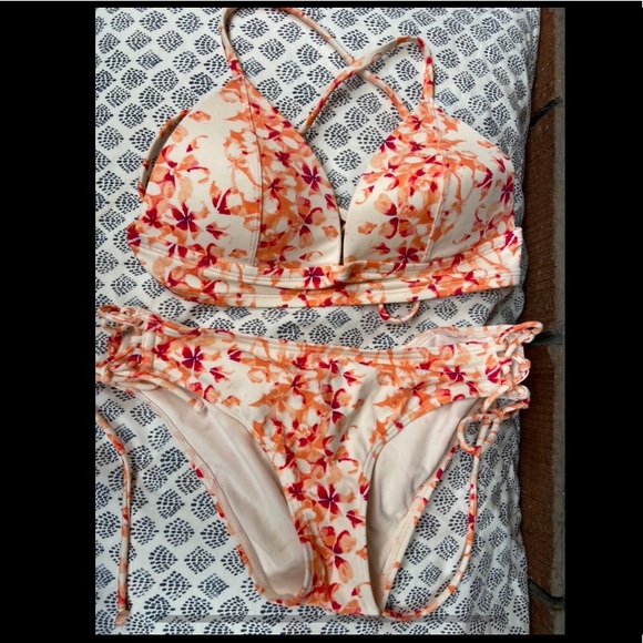 SOLD Adore Me Coral Floral Tie Bikini - Picture 2 of 3